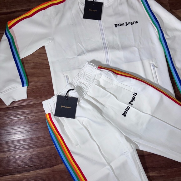Palm Angels Pants - Palm Angels White Set with Rainbow Stripes